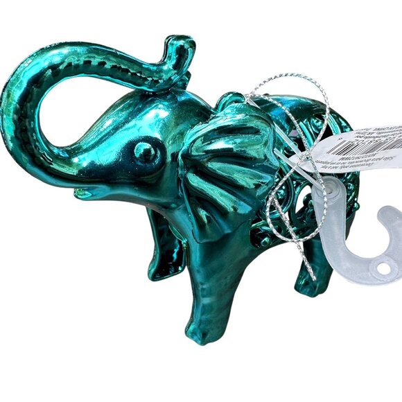 Holiday Time Elephant Ornament Iridescent Teal 6x4" Christmas Decor - Picture 4 of 8
